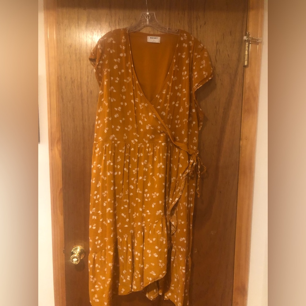 Mustard Yellow, Floral Faux Wrap